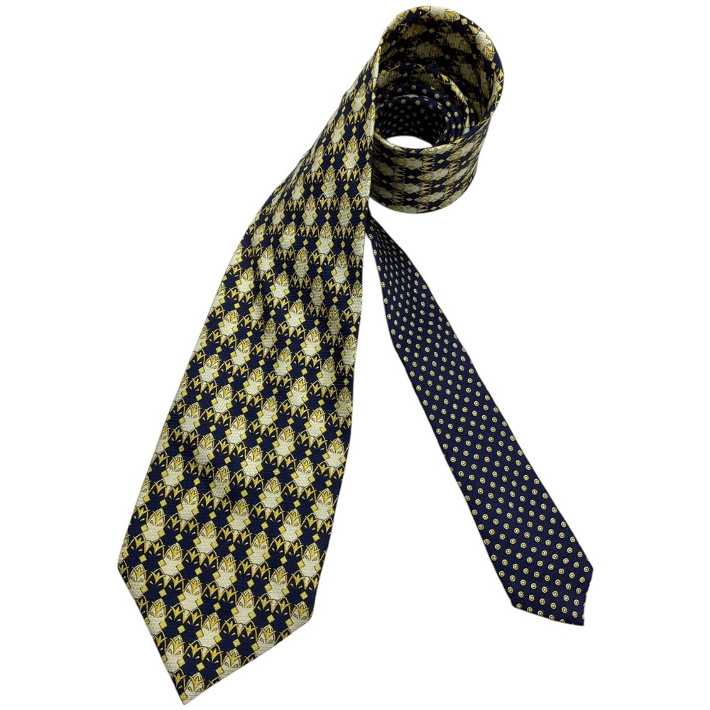 GIANNI VERSACE Navy/Gold Geometric Art Silk LUXURY Tie USA